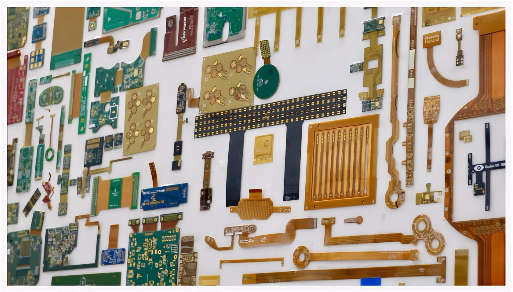 Assorted flexible printed circuit boards (FPCB) in various shapes and substrates